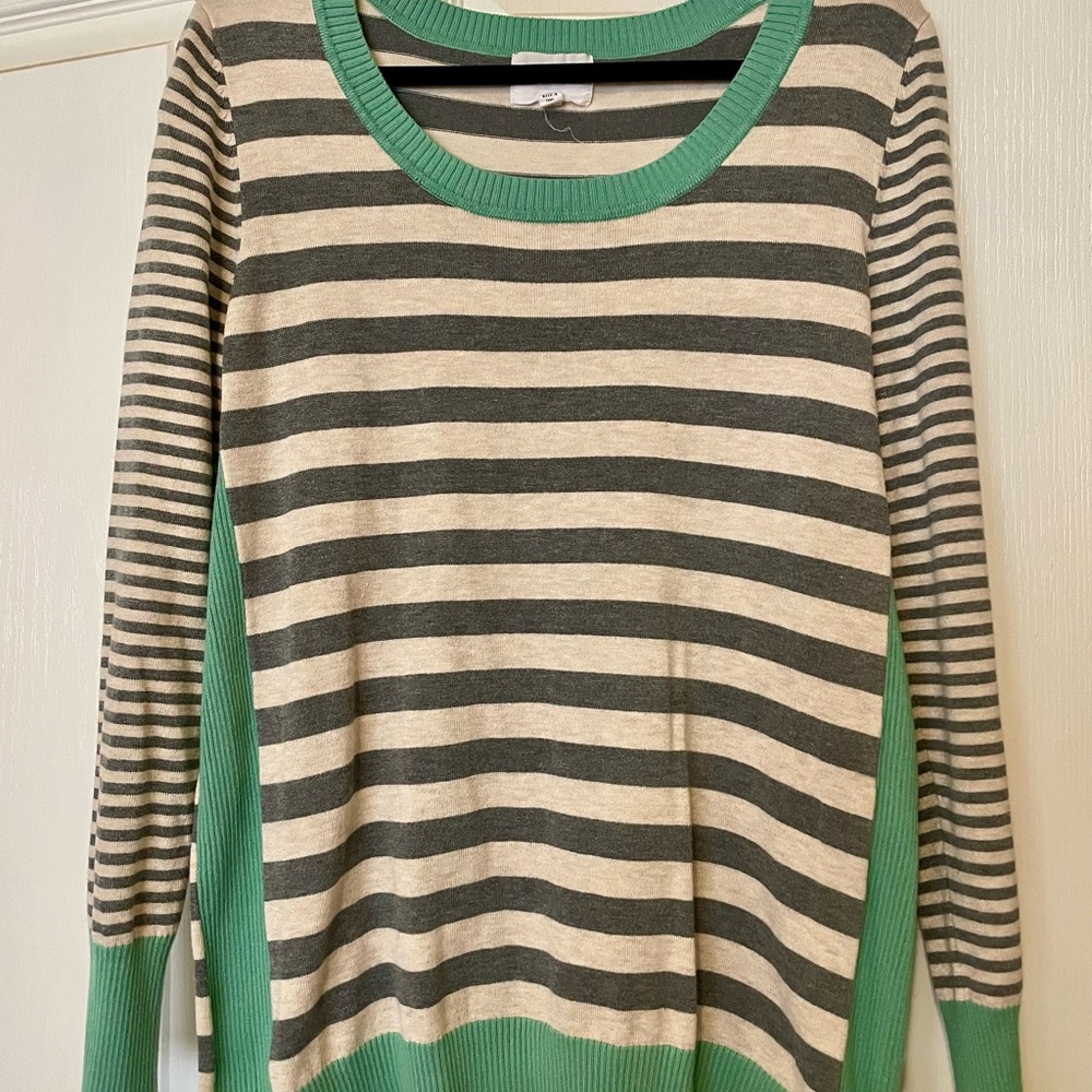 Striped Green and Gray Women's Sweater Olive + Oak